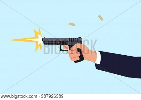 Shooting Pistol Semi Flat Rgb Color Vector Illustration. Special Effects Creation Process. Realistic