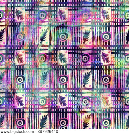 Blurry Rainbow Glitch Artistic Foliage Texture Background. Irregular Bleeding Watercolor Tie Dye Sea