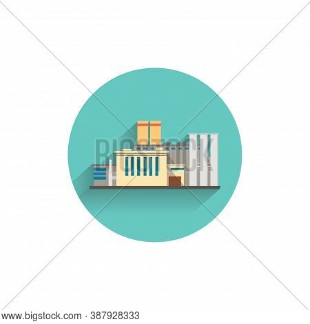 Factory Colorful Flat Icon With Shadow. Pollution Icon