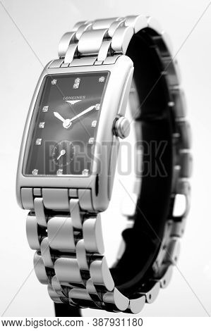 Rome, Italy 01.10.2020 - Longines Ladys Wrist Watch Isolated. Classic Watchmaking Design. Swiss Made