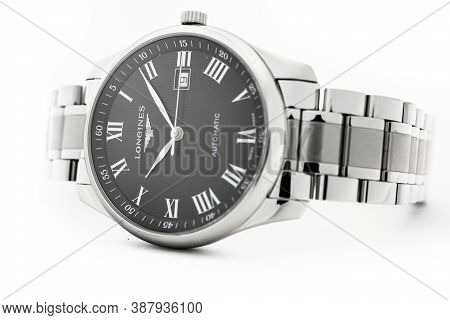 Geneve, Switzerland 01.10.2020 - Longines Mens Wrist Watch Isolated On White. Famous Watch Manufacto