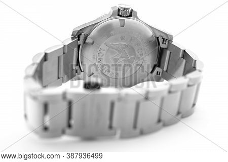 Geneve, Switzerland 01.10.2020 - Longines Mens Wrist Watch Isolated On White. Longines Brand Logo On