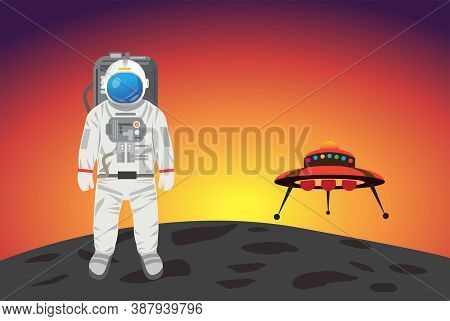 Astronaut  Character  And Landscape Scene , Vector Design.