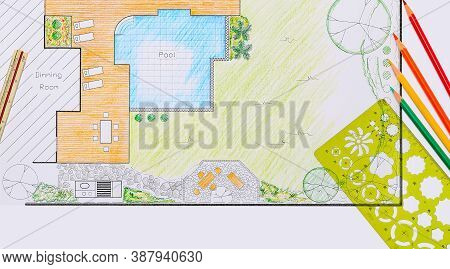 Backyard Garden And Pool Design Plan For Villa.