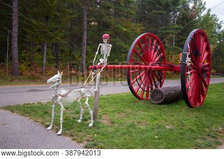 Halloween Decorations Celebrate The Harvest Festival At Hartwick Pines State Park In Michigan.