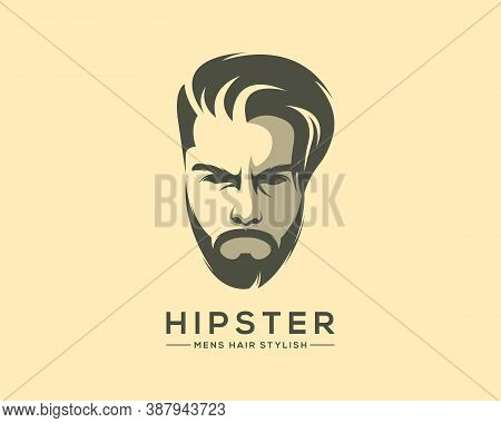 Hipster Men's Hair Stylish Logo Vector Eps