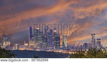 View Of The City And Skyscrapers Moscow City From Sparrow Hills Or Vorobyovy Gory Observation Platfo