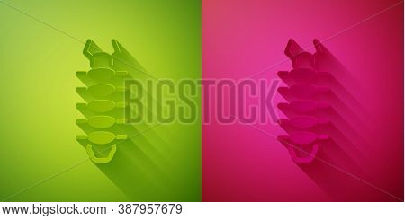Paper Cut Centipede Insect Icon Isolated On Green And Pink Background. Paper Art Style. Vector