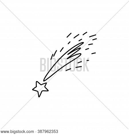 Celestial Phenomena. Shooting Star Contour Sparkling Tail. A Shining Comet Flies Down From Space. Ve