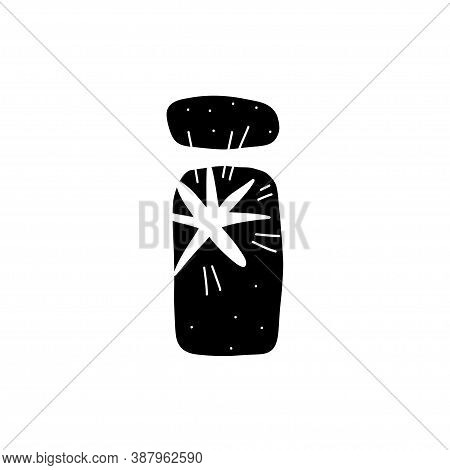 Hand Drawn Letter I. Black Letter Of The Alphabet Inside Which Is A Shooting Star, The Night Sky. Ve