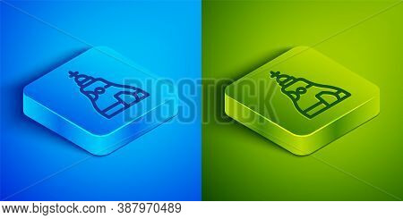Isometric Line The Tsar Bell In Moscow Monument Icon Isolated On Blue And Green Background. Square B