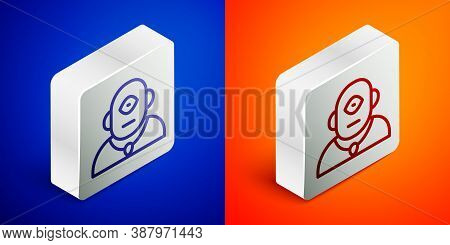 Isometric Line Cyclops Icon Isolated On Blue And Orange Background. Silver Square Button. Vector