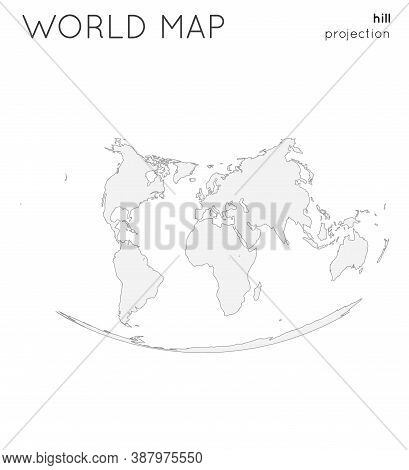 World Map. Globe In Hill Projection, Plain Style. Outline Vector Illustration.