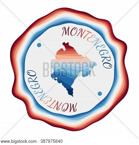 Montenegro Badge. Map Of The Country With Beautiful Geometric Waves And Vibrant Red Blue Frame. Vivi