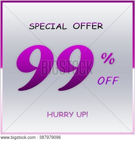 Elegant Purple Special Offer Discount Banner With 99% Off Hurry Up Text Design On White Gradient Bac