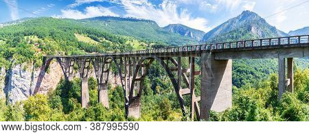 Durdevica Bridge Over The Tara River In Montenegro, Beautiful Panorama