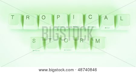 Tropical storm word written with computer buttons