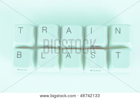 Train Blast word written with computer buttons
