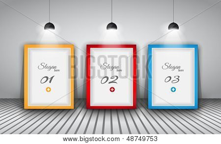 Elegant infografik designskabelon med shopfront elementer. lampe med retningsbestemt spot lys og 