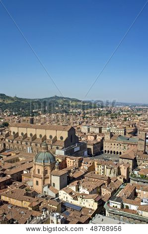 Bologna main square aerial view for asinelli tower - bologna