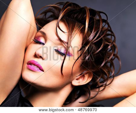 Beautiful Saxy Woman With Bright Pink Makeup