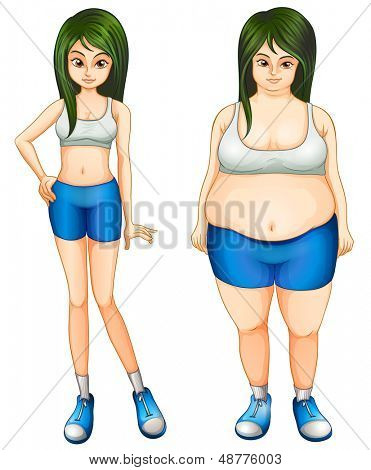 Ilustração da transformação do corpo de uma garota em um fundo branco