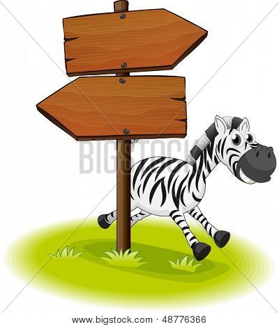 Abbildung eines Zebras auf der Rückseite ein Holzpfeil-Board auf weißem Hintergrund 