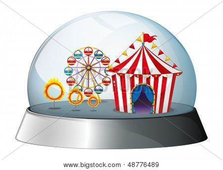 Ilustração de um Carnaval no interior de uma cúpula sobre um fundo branco 