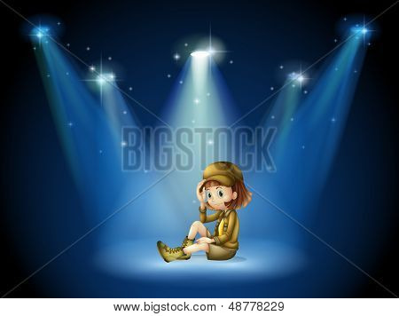 Illustrazione di un palco con una giovane attrice