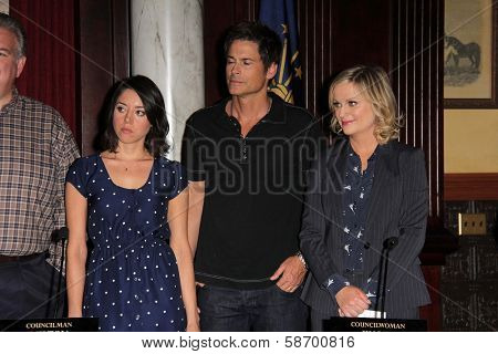 Aubrey Plaza, Rob Lowe and Amy Poehler at the 