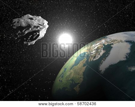 Asteroid near earth - 3D render