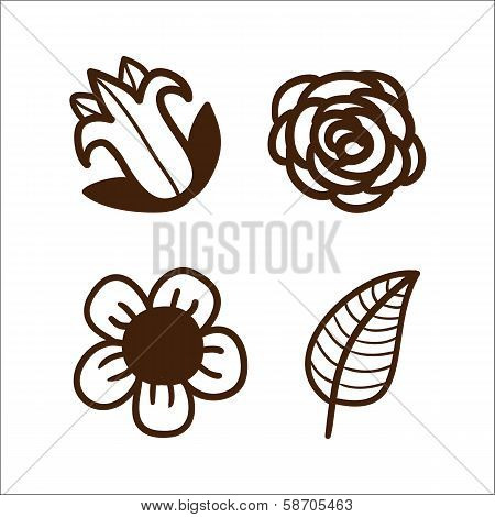 Abstract graphic flowers isolated on white.