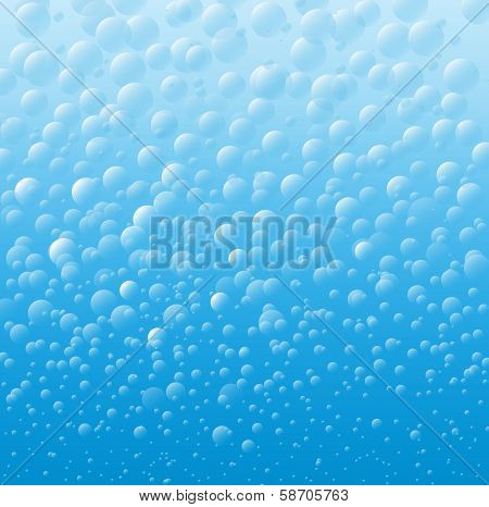 Abstract background of blue bubbles in water