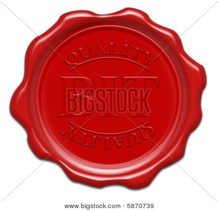Qualità - sigillo di cera rossa illustrazione isolato su sfondo bianco con la parola di bit: Bit