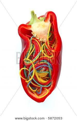 Abstrato meia pimenta vermelha com faixas de borracha colorido