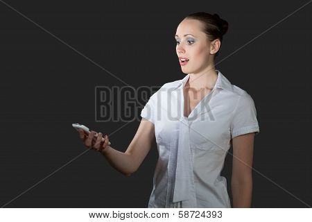 business woman holding a cell phone