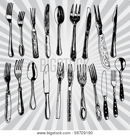 Forks and Spoons Hand Drawn
