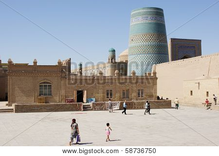 Panorama of the historic city of Khiva with the famous Kalta Minor Minaret