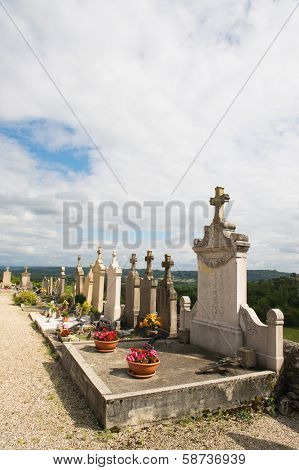 Little old cemetery on hill in French landscape