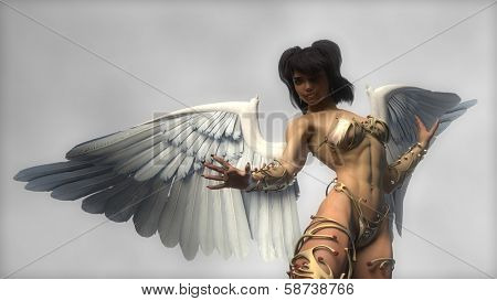 athletic angel in armor