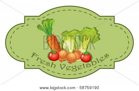 Illustration of the fresh Vegetables label on a white background
