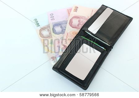 Wallet and bank notes,(Thai bath)