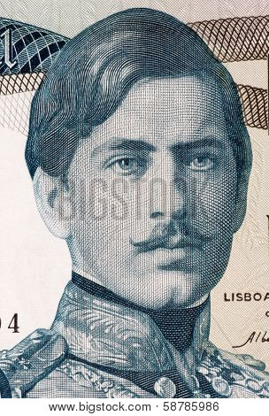 PORTUGAL - CIRCA 1968: Pedro V (1837-1861) on 1000 Escudos 1968 Banknote from Portugal. King of Portugal during 1853-1861.