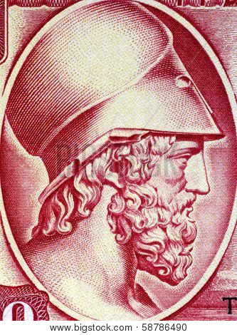 GREECE - CIRCA 1955: Themistocles (524-459 BC) on 100 Drachmai 1955 Banknote from Greece. Athenian politician and general. 
