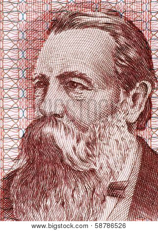 EAST GERMANY - CIRCA 1951: Friedrich Engels (1820-1895) on 50 Marks 1951 Banknote from East Germany. German social scientist, author, political theorist and philosopher.