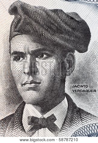 SPAIN - CIRCA 1971: Jacint Verdaguer (1845-1902) on 500 Pesetas 1971 Banknote from Spain. One of the greatest poets of Catalan literature. 