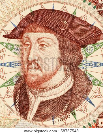 PORTUGAL - CIRCA 1966: John II (1455-1495) on 500 Escudos 1966 Banknote from Portugal. King of Portugal and the Algarves during 1477/1481-1495.