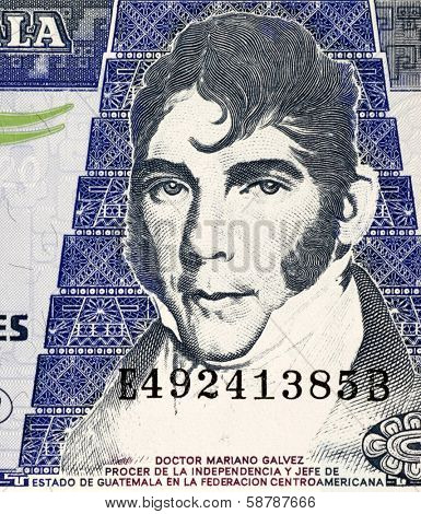 GUATEMALA - CIRCA 2007: Mariano Galvez (1794-1862) on 20 Quetzales 2007 Banknote from Guatemala. Jurist and Liberal politician in Guatemala.