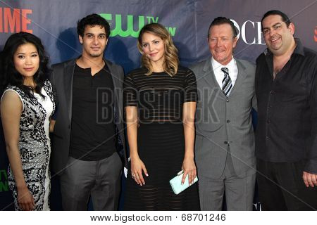LOS ANGELES - JUL 17:  Jadyn Wong, Elyes Gabel, Katharine McPhee, Robert Patrick, Walter O'Brien at the CBS TCA July 2014 Party at the Pacific Design Center on July 17, 2014 in West Hollywood, CA