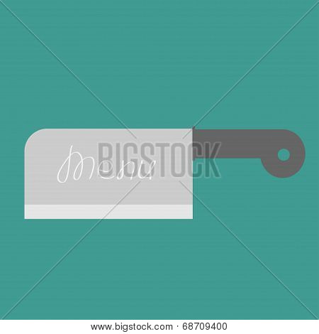 Big Steel Kitchen Meat Knife. Menu Cover. Flat Design Style.